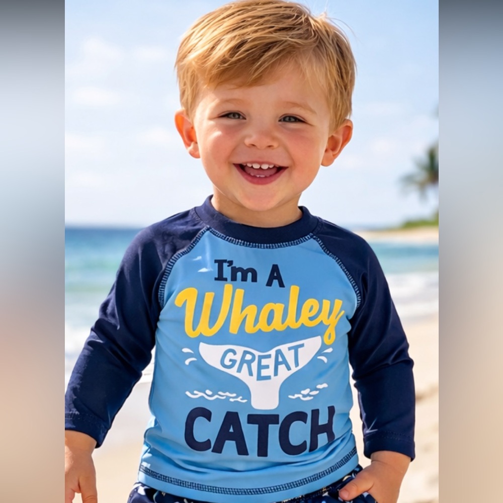 Carter’s 18M Whale Rash Guard Swim Top Blue Navy “Whaley Great Catch”